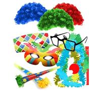 CAPRILO Lote de 10 Bolsas de Cotillones Decorativas Peluca Colores. Cotillón para Fiestas y Eventos. Decoración Original para Bodas, Comuniones, Cumpleaños y Fin de Año(Nochevieja).