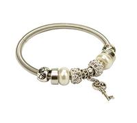 CAPRILO Lote de 10 Elegantes Pulseras Elásticas con Perlas y Colgante Llave Bisutería. Joyas. Recuerdos y Complementos. Regalos Originales.Detalles de Bodas, Comuniones, Bautizos, Cumpleaños. CC.