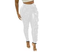 Capris largos elásticos para mujer, cintura alta, con volantes, entallados, pantalones de látex sintéticos, personalizables, blanco, 6XL