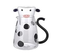 CAPRIZ Jarra de vidrio con diseño de vacas, jarras de agua, tetera con taza de dibujos animados de vaca, jarra de agua y juego de vasos para bebidas, jarra de agua fría caliente para jugo, leche,