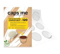 CAPS ME - 120 Tapas de Papel Compostable para Cápsulas Reutilizables de Acero Inoxidable Compatibles con Nespresso Original - Filtro de Extracción Óptima Ecológico, Fácil de Pegar
