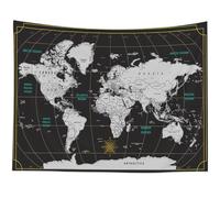 CAPSCEOLL Tapiz de mapa del mundo para hombre, para colgar en la pared, color blanco y negro, decoración del hogar para sala de estar, 152 x 127 cm