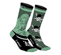 Capslab Calcetines de Roronoa Zoro | Licencia Oficial de One Piece, Largo Medio-Alto, Malla Transpirable y 70% Algodón (FR/ES, Números, 31, 34, Regular, Regular, Estándar, Verde y Negro)