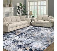 Capslpad Alfombra abstracta azul marino de 160 x 230 cm, moderna, de pelo corto, suave, de lana sintética, lavable, para interiores, antideslizante, minimalista, para sala de estar, dormitorio