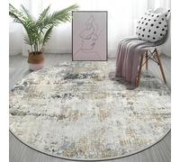Capslpad Alfombra abstracta de color oro gris, redonda, 135 cm, moderna, antideslizante, para salón, dormitorio, estudio, redonda, lavable, de pelo corto, suave, redonda, color beige