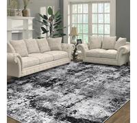 Capslpad Alfombra abstracta negra de 160 x 230 cm, moderna, de pelo corto, suave, de lana sintética, lavable, para interiores, antideslizante, minimalista, para sala de estar, dormitorio, oficina