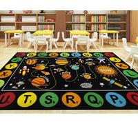 Capslpad Alfombra de aula con sistema solar de 6.6 x 9.8 pies, alfombra antideslizante para el espacio exterior, alfombra para el aula del alfabeto ABC, alfombra educativa para la habitación de los