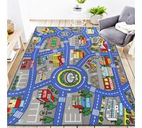 Capslpad Alfombra de coche para niños, 150 x 200 cm, antideslizante, diseño de mapa de la ciudad, alfombra de juegos interactiva, lavable, creativa, educativa, para niños, adolescentes, habitación de