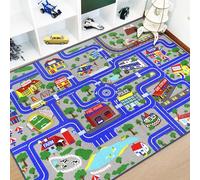 Capslpad Alfombra de Juego para Niños, Diseño de Ciudad con Coches y Carretera, 150x200cm, Alfombra Antideslizante, Alfombra de Felpa Corta, Lavable a Máquina, Alfombra Educativa y de Ejercicio para