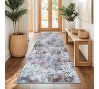 Capslpad Alfombra de pasillo 80 x 200 cm, color rojo y gris, abstracta, lavable, antideslizante, alfombra de cocina, moderna, minimalista de pelo corto, alfombra para salón o dormitorio