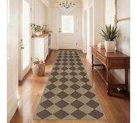 Capslpad Alfombra de pasillo 80 x 300 cm, aspecto de yute a cuadros, alfombra de cocina, lavable, alfombra marrón, antideslizante, salón, pasillo, entrada, cocina, dormitorio, balcón