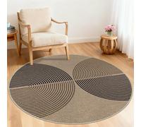 Capslpad Alfombra para salón, redonda, 120 x 120 cm, aspecto de yute, alfombra de cocina, redonda, lavable, antideslizante, para salón, dormitorio, oficina, color negro y marrón