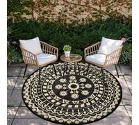 Capslpad Alfombra redonda de 150 cm para patio al aire libre, impermeable, reversible, portátil, de plástico, bohemia, para interiores y exteriores, para caravana, camping, picnic, piscina, tienda de