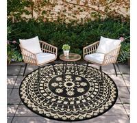 Capslpad Alfombra redonda de 5 pies para exteriores, para patio, reversible, impermeable, de pajilla de plástico, bohemia, para interiores y exteriores, para caravana, camping, picnic, piscina, tienda