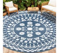 Capslpad Alfombra redonda para terraza al aire libre, diámetro de 240 cm, reversible, alfombra de pícnic, impermeable, de plástico, estilo bohemio, para interior y exterior, para caravana, patio