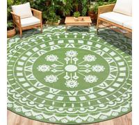 Capslpad Alfombra redonda para terraza al aire libre, diámetro de 240 cm, reversible, alfombra de pícnic, impermeable, de plástico, para interior y exterior, para caravana, patio trasero, balcón,