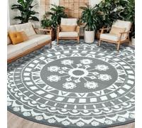 Capslpad Alfombra redonda para terraza al aire libre, diámetro de 300 cm, reversible, alfombra de pícnic, impermeable, de plástico, para interior y exterior, para caravana, patio trasero, balcón,