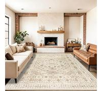 Capslpad Alfombra vintage beige y marrón para salón, 240 x 340 cm, retro, antideslizante, de pelo corto, alfombra de lana sintética, lavable, suave, para salón, dormitorio, oficina, zona de comedor