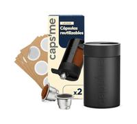 CAPSME - Kit Completo de Cápsula Recargable para Nespresso Original (1 Agitador + 2 Cápsulas Reutilizables de Acero Inoxidable + 48 Tapas de Papel) - Regalo Económico y Ecológico.