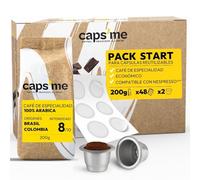CAPSME - Pack recarga cápsulas reutilizables para Nespresso Original (2 Cápsulas de Acero Inoxidable, 48 Tapas de Papel, 200g Café de Especialidad) Eco-Amigable, Ahorro, Economico ed Ecologico.