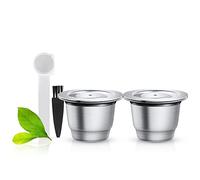 Cápsula de café Nes presso rellenable de acero inoxidable para rellenar, 2 cápsulas, 1 cuchara + 1 cepillo