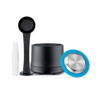Cápsula de café reutilizable de acero inoxidable para máquinas Zenius, capacidad 3-4 g, plata y azul, incluye cuchara y embudo, alternativa ecológica a las cápsulas desechables (c)