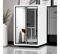 Cápsula de oficina insonorizada con paneles acústicos y sistema de iluminación móvil de rodillos para reuniones silenciosas