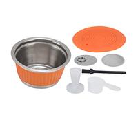Cápsula Recargable para Café de Acero Inoxidable con Tamper y Tapa - Reutilizable, Durable y Ecológica para, Café de Calidad en Casa o Oficina (Naranja)