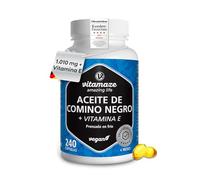 Cápsulas de aceite de comino negro prensado en frío 1010 mg (Nigella sativa) con vitamina E, 240 cápsulas veganas durante 4 meses, complemento alimenticio sin aditivos, aceite de semilla negra egipcio