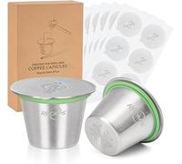 Cápsulas de café espresso recargables de acero inoxidable compatibles con Nespresso OriginalLine (2 cápsulas + 120 tapas)