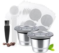 Cápsulas de café recargables de acero inoxidable reutilizables Nespresso cápsulas compatibles con máquinas de línea original Nespresso (2 tazas + 100 tapas)