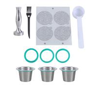 Cápsulas de café rellenables con prensador y cuchara, taza de acero inoxidable, filtro de cápsula reutilizable, filtro con prensador y cuchara