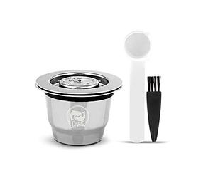 Cápsulas de café rellenables de L'OR Barista de Acero Inoxidable para Rellenar - Cápsula Reutilizable Compatible con L'OR Barista, Cuchara medidora + Pincel, Small Capsule