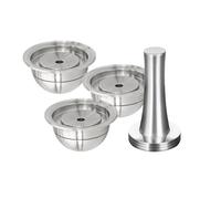 Cápsulas de café reutilizables acero inoxidable 80ml/2,4oz compatibles con máquinas Nespresso Vertuoline GCA1 Delonghi ENV135S(3Pods 1Tamper Set)