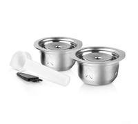 Cápsulas de Café Reutilizables para acero Inoxidable Compatible L'OR para barista Filtro Tueste Oscuro Medio 6x6x12cm(2Capsule+Spoon&Brush)
