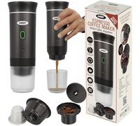 Cápsulas portátiles para hacer café o café molido USB-C de carga rápida 7500 mAh bebidas calientes y frías, máquina de café compacta 3 en 1, camping, pesca, senderismo, uso al aire libre (negro)
