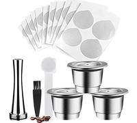 Cápsulas reutilizables Nespress* RECAFIMIL, 3 cápsulas de café rellenables de acero inoxidable con sello de seguridad y 120 pegatinas de aluminio, compatibles con máquinas Nespress*o