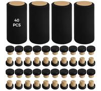Cápsulas termorretráctiles para botellas de vino, 40 tapones en T de madera y envolturas negras, solución de sellado de 80 piezas para sótanos, cruceros, fiestas