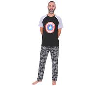 Captain america Conjunto de pijama largo para hombre de los Vengadores, Negro, L