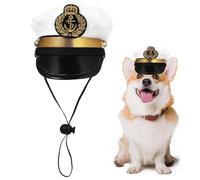 Captain Hat for Dog, White Navy Cosplay Hat with Adjustable String, 5.12x3.54x1.57 Inches Pet Dress-Up Headdress, Funny Photo Prop, Cat Puppy Costume Accessory, Halloween, Party Outfit