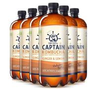 Captain Kombucha - Bebida Probiótica Naturalmente Fermentada, Sin Aditivos ni Conservantes, Sin Colorantes ni Sabores Artificiales, Sin Pasteurizar, Vegan - 6 x 1000ml (Ginger Lemon)