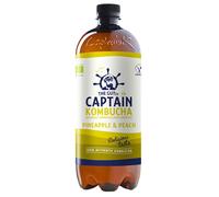 Captain Kombucha - Bebida Probiótica Naturalmente Fermentada, Sin Aditivos ni Conservantes, Sin Colorantes ni Sabores Artificiales, Sin Pasteurizar, Vegan - 6 x 1000ml (Pineapple Peach Splash)
