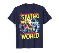 Captain Marvel Saving The World Portrait Camiseta, Hombre, Azul Marino, 6XL