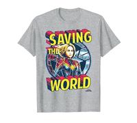 Captain Marvel Saving The World Portrait Camiseta, Hombre, Gris Jaspeado, 6XL
