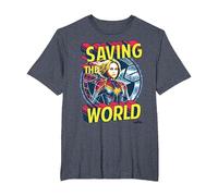 Captain Marvel Saving The World Portrait Camiseta, Hombre Tallas Grandes, Azul Jaspeado, 2X Alto