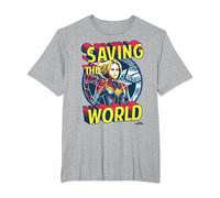 Captain Marvel Saving The World Portrait Camiseta, Hombre Tallas Grandes, Gris Jaspeado, 3X Alto