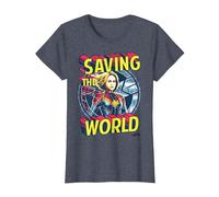 Captain Marvel Saving The World Portrait Camiseta, Mujer, Azul Jaspeado, S
