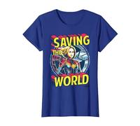 Captain Marvel Saving The World Portrait Camiseta, Mujer, Azul Real, S