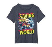 Captain Marvel Saving The World Portrait Camiseta, Mujer Tallas Grandes, Azul Jaspeado, 2XL Grande