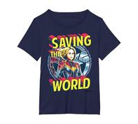 Captain Marvel Saving The World Portrait Camiseta, Mujer Tallas Grandes, Azul Marino, 1XL Grande